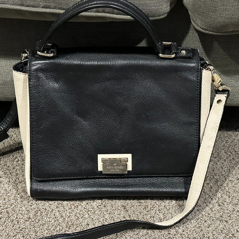 Kate Spade Magnolia Park Laurel Satchel – Black & Cream – 2-Way Crossbody Purse
